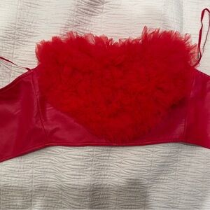 ANIYE BY Vibrant Red Heart-Shaped Leather Ruffled Corset